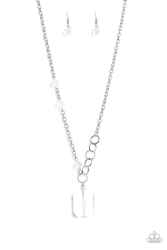 Never a Dull Moment White Emeraldcut Gem Silver Necklace Paparazzi Paparazzi Accessories Necklaces Never a Dull Moment White Emeraldcut Gem Silver Necklace Paparazzi Paparazzi Accessories Necklaces