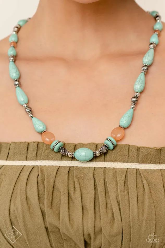 Nile River Redux Blue Coral and Silver Bead Necklace Paparazzi May 2023 Fashion Fix Paparazzi Accessories Necklaces