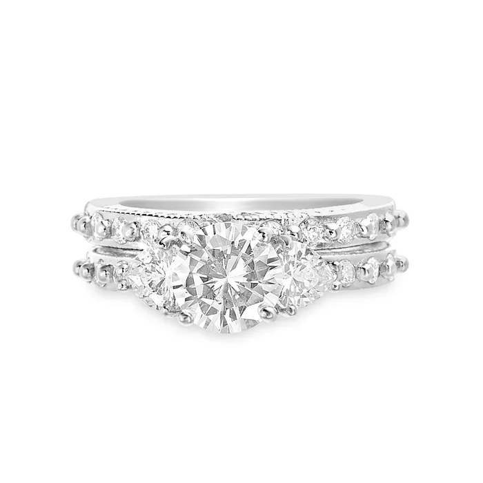 Noblepack CA Rings Ring Sterling Silver Rho with Cubic Zirconia