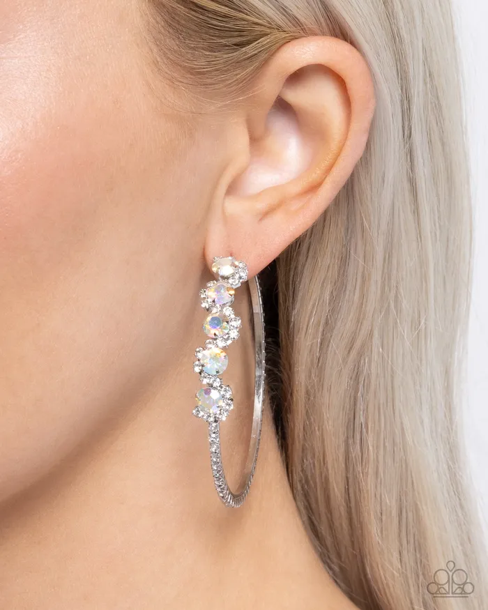 Noticeable Difference Multi Iridescent Rhinestone Silver Hoop Earrings Paparazzi Paparazzi Accessories Earrings