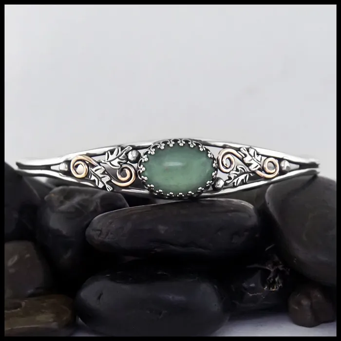 Oak Leaf Cuff Bracelet with Adventurine Walker Metalsmiths Bracelets
