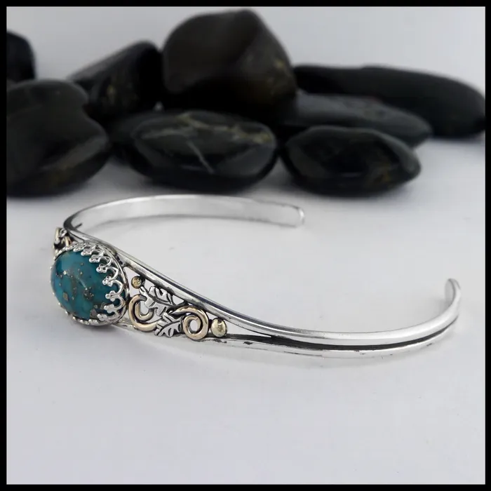 Oak Leaf Cuff Bracelet with Turquoise Walker Metalsmiths Bracelets