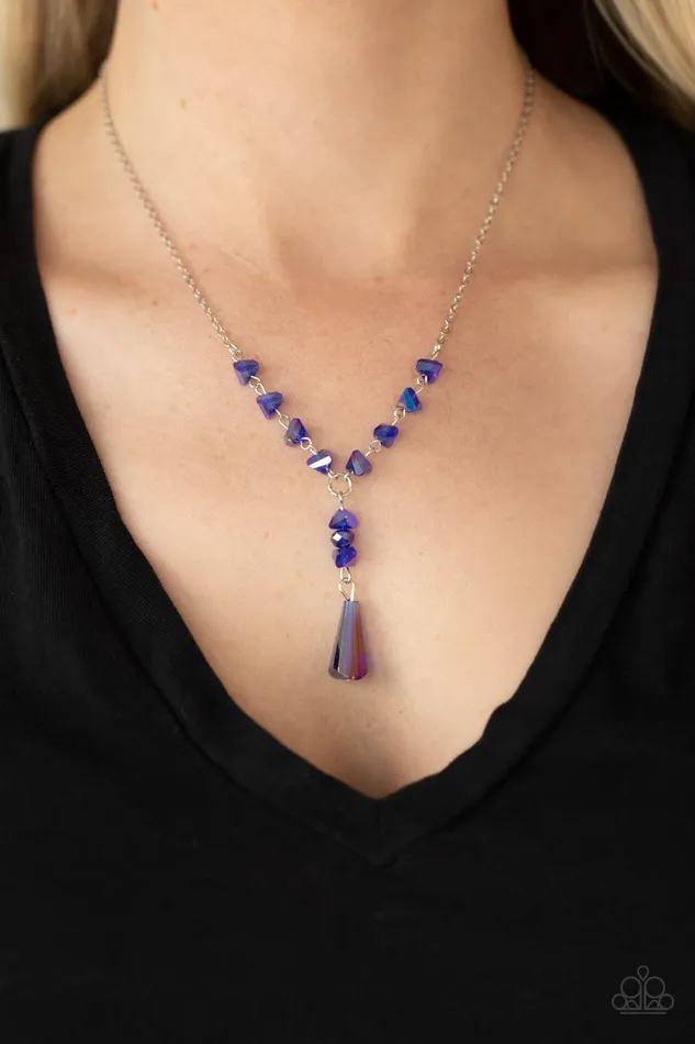 Olympian Oracle Blue Iridescent Silver Y Necklace Paparazzi Paparazzi Accessories Necklaces