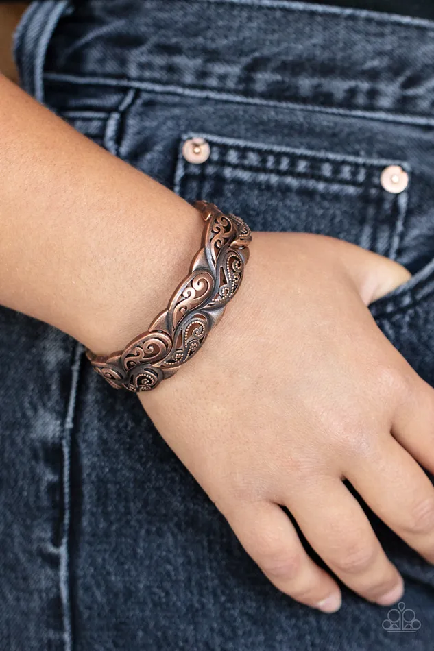 Paisley Portico Copper Paisley Pattern Stretchy Bracelet Paparazzi Paparazzi Accessories Bracelets