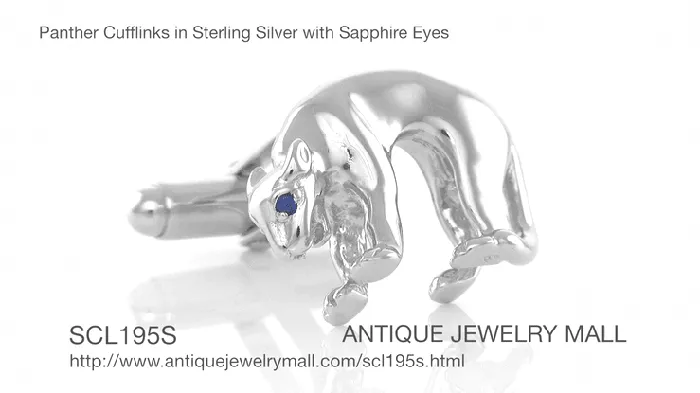 Panther Cufflinks in Sterling Silver with Sapphire Eyes Antique Jewelry Mall Rings Panther Cufflinks in Sterling Silver with Sapphire Eyes Antique Jewelry Mall Rings