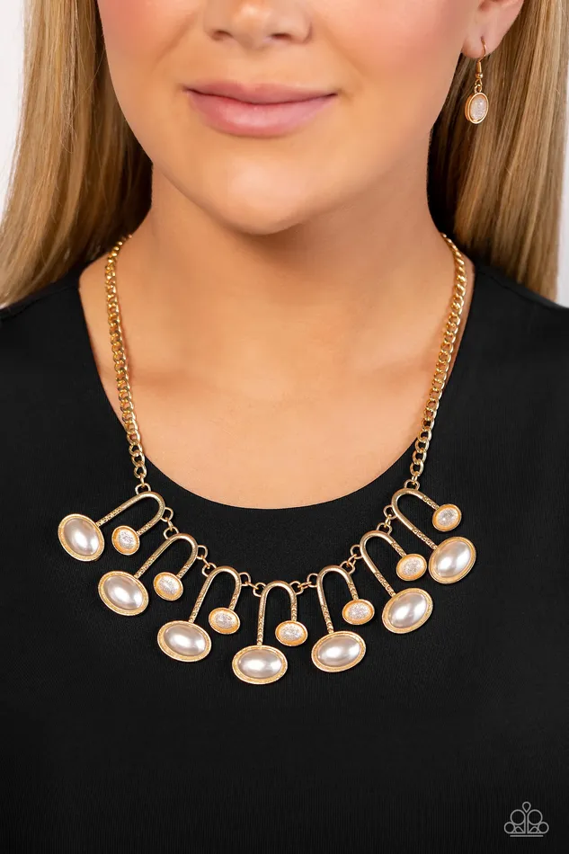 Paparazzi Accessories Abstract Adornment Gold Pearl Bead Short Necklace Paparazzi Necklaces