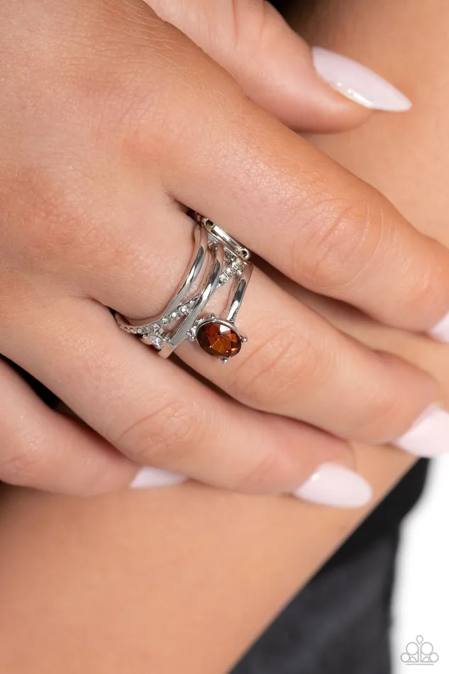 Paparazzi Accessories Alternating Allure Brown Rhinestone Silver Ring Paparazzi Rings