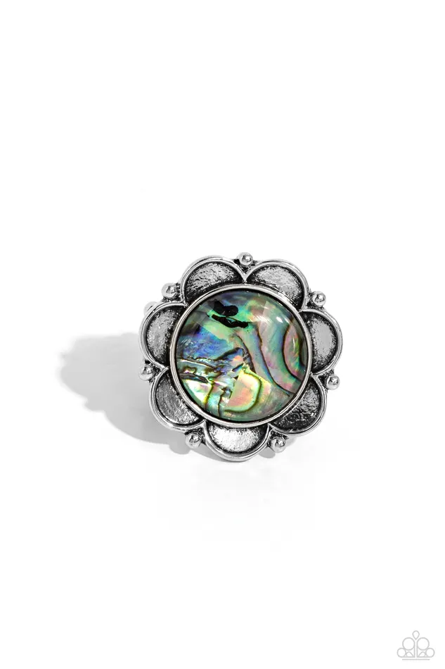 Paparazzi Accessories Artistic Accomplishment Blue FauxAbalone Silver Floral Ring Paparazzi Rings Paparazzi Accessories Artistic Accomplishment Blue FauxAbalone Silver Floral Ring Paparazzi Rings
