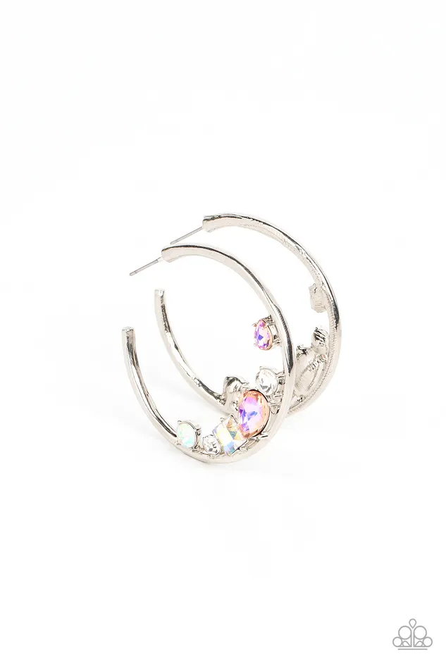 Paparazzi Accessories Attractive Allure Orange UV Peach and Iridescent Gem Silver Hoop Earrings Paparazzi Earrings Paparazzi Accessories Attractive Allure Orange UV Peach and Iridescent Gem Silver Hoop Earrings Paparazzi Earrings