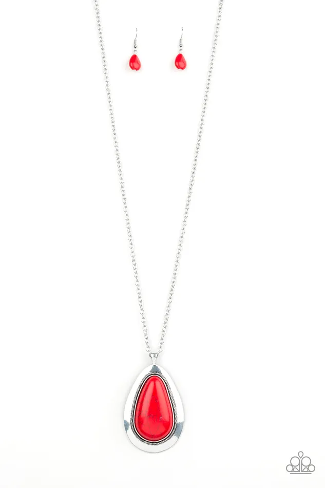 Paparazzi Accessories BADLAND To The Bone Red Cracked Stone Silver Teardrop Necklace Paparazzi Necklaces Paparazzi Accessories BADLAND To The Bone Red Cracked Stone Silver Teardrop Necklace Paparazzi Necklaces