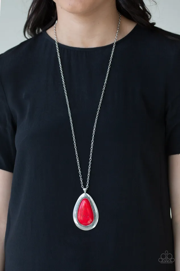 Paparazzi Accessories BADLAND To The Bone Red Cracked Stone Silver Teardrop Necklace Paparazzi Necklaces