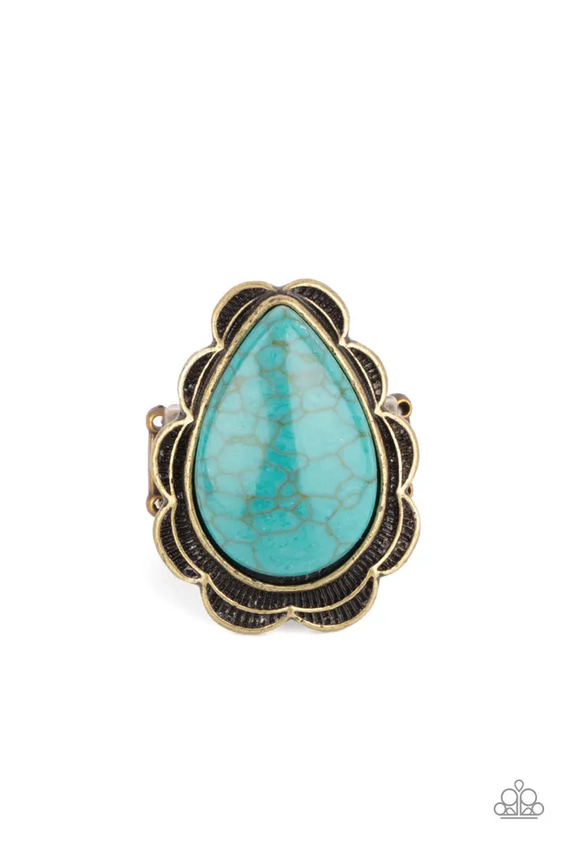 Paparazzi Accessories BADLANDS Romance Brass Turqoise Stone Ring Paparazzi Rings Paparazzi Accessories BADLANDS Romance Brass Turqoise Stone Ring Paparazzi Rings