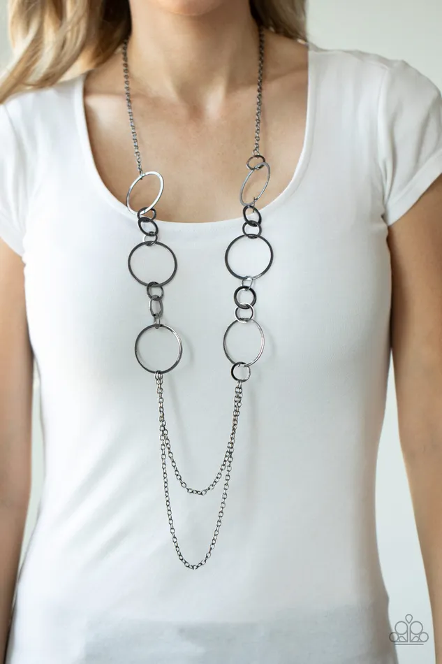 Paparazzi Accessories Basic Babe Black Gunmetal Circle Layered Necklace Paparazzi Necklaces