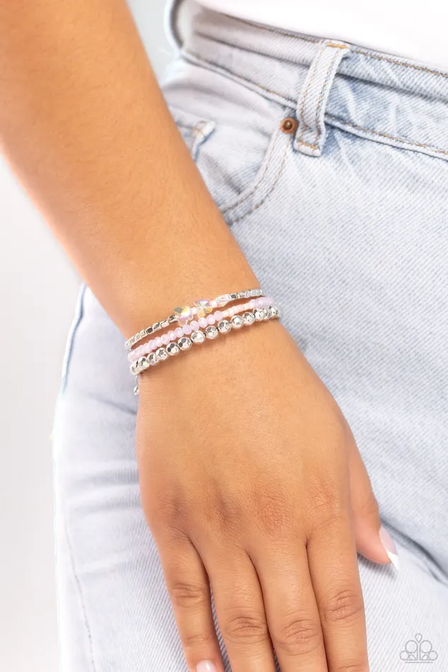 Paparazzi Accessories Boundless Behavior Pink Seed Bead Iridescent Butterfly Silver Coil Bracelet Paparazzi Bracelets