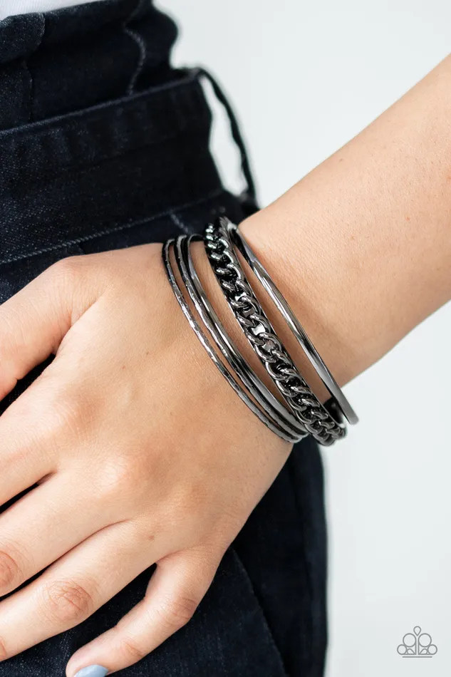 Paparazzi Accessories Bracelets A Piece of The Action Black Gun Metal Bangle Bracelet Set Paparazzi