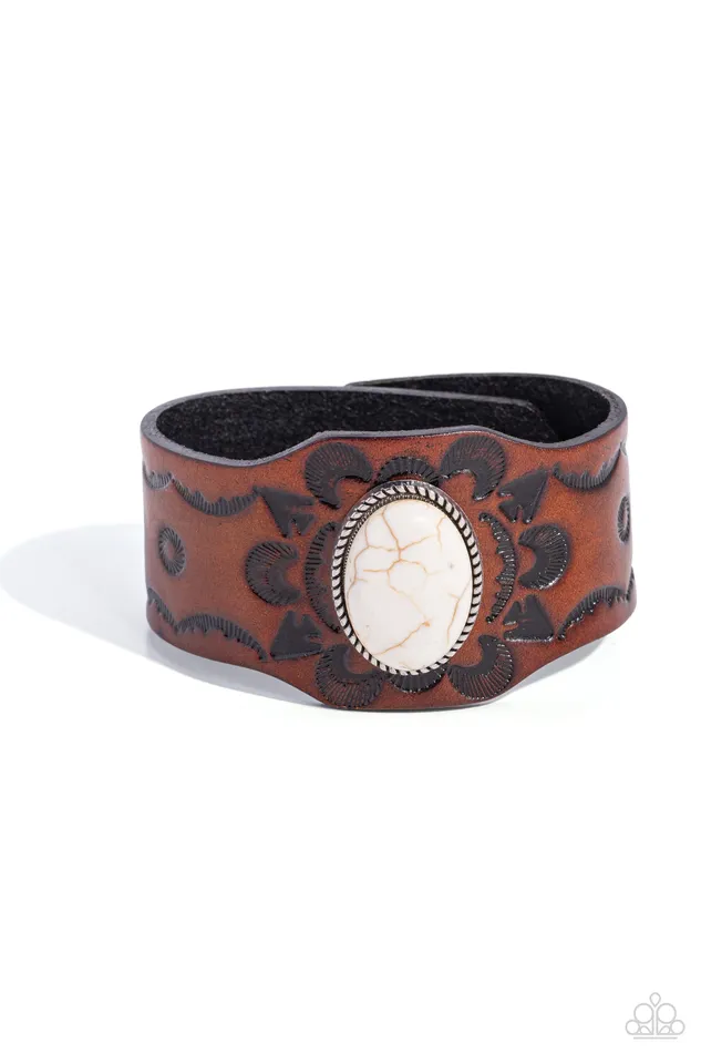 Paparazzi Accessories Bracelets Badlands Rover White Stone Brown Leather Wrap Bracelet Paparazzi Paparazzi Accessories Bracelets Badlands Rover White Stone Brown Leather Wrap Bracelet Paparazzi
