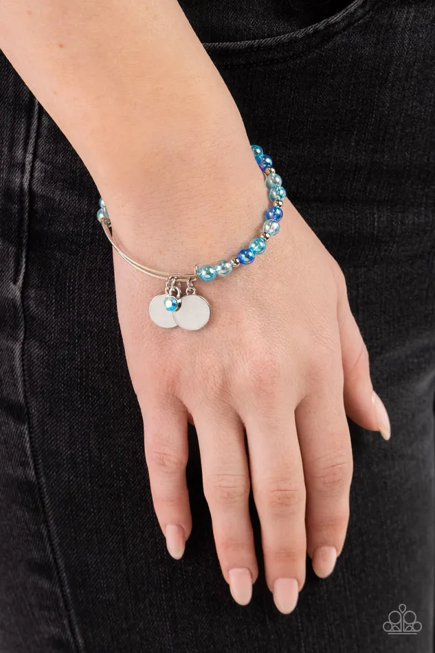 Paparazzi Accessories Bracelets Bodacious Beacon Blue Bead Silver Bangle Bracelet Paparazzi
