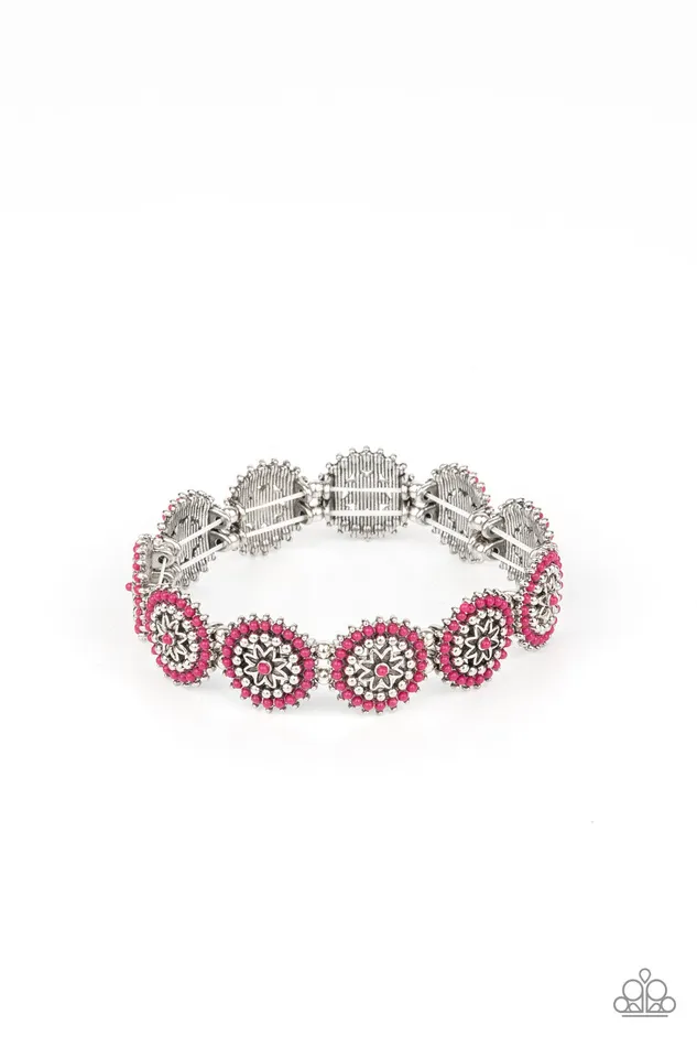 Paparazzi Accessories Bracelets Bohemian Flowerbed Pink Bead Silver Floral Frame Stretchy Bracelet Paparazzi Paparazzi Accessories Bracelets Bohemian Flowerbed Pink Bead Silver Floral Frame Stretchy Bracelet Paparazzi