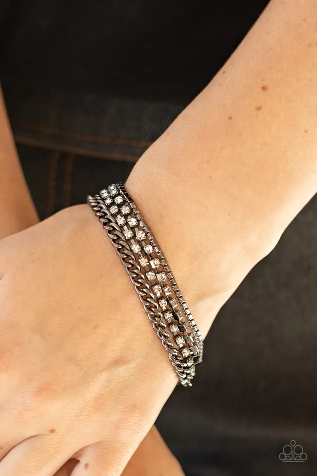 Paparazzi Accessories Bracelets Brilliantly Beaming Black Gun Metal Rhinestone Bracelet Paparazzi