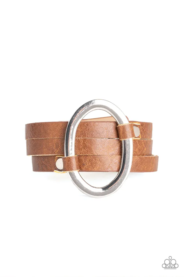 Paparazzi Accessories Bracelets Cowgirl Cavalier Paparazzi Brown Leather Silver Oval Ring Urban Bracelet Paparazzi Accessories Bracelets Cowgirl Cavalier Paparazzi Brown Leather Silver Oval Ring Urban Bracelet
