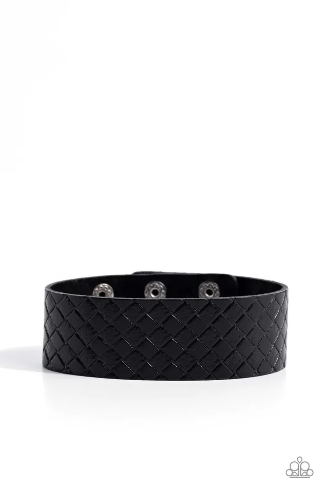 Paparazzi Accessories Bracelets Diamondback Bandit Black Leather Urban Wrap Bracelet Paparazzi