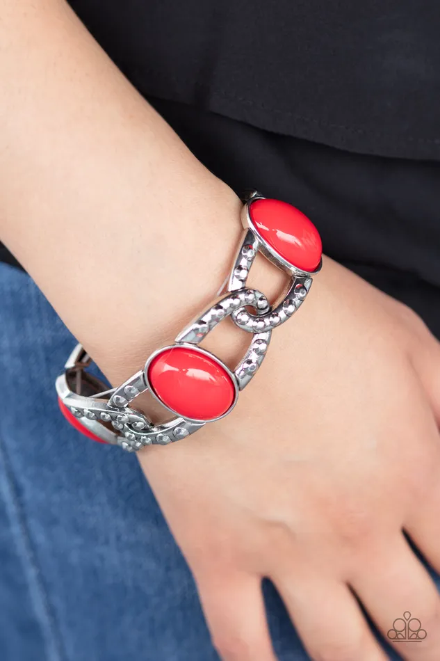 Paparazzi Accessories Bracelets Dreamy Gleam Red Bead Silver Frame Stretchy Bracelet