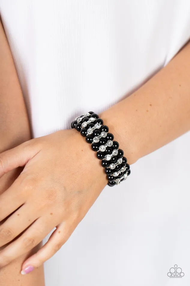 Paparazzi Accessories Bracelets Eiffel Tower Elegance Black Bead White Rhinestone Stretchy Bracelet Paparazzi