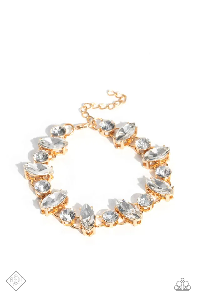 Paparazzi Accessories Bracelets Exclusively Extravagant Gold with White Rhinestone Bracelet Paparazzi Fashion Fix March 2023 Paparazzi Accessories Bracelets Exclusively Extravagant Gold with White Rhinestone Bracelet Paparazzi Fashion Fix March 2023