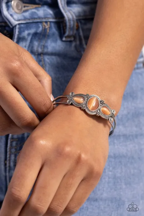 Paparazzi Accessories Bracelets Greenhouse Glamour Orange Cats Eye Silver Cuff Bracelet Paparazzi