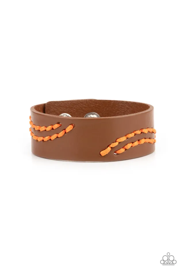 Paparazzi Accessories Bracelets Harmonic Horizons Orange Stitching Brown Leather Wrap Bracelet Paparazzi Accessories Bracelets Harmonic Horizons Orange Stitching Brown Leather Wrap Bracelet