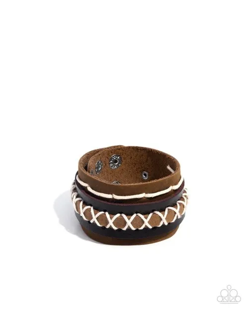 Paparazzi Accessories Bracelets Horsing Around Brown Leather White Cord Urban Wrap Bracelet Paparazzi