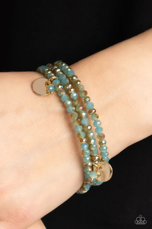 Paparazzi Accessories Bracelets Illusive Infinity Blue and Gold Bead Coil Bracelet Paparazzi