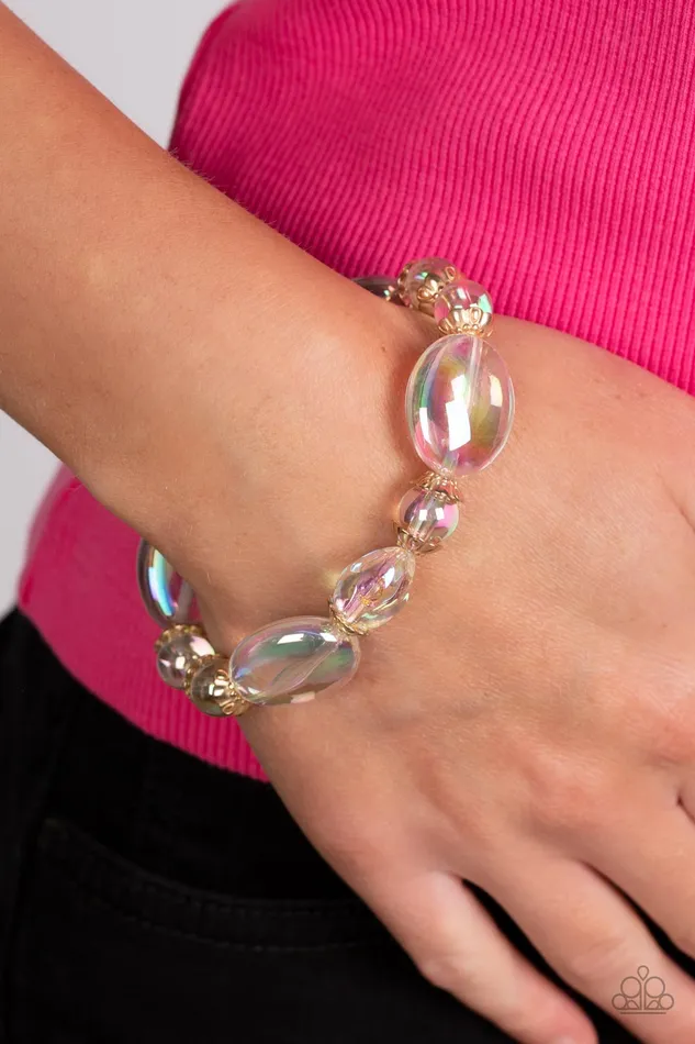 Paparazzi Accessories Bracelets Iridescent Illusions Gold Iridescent Bead Stretchy Bracelet Paparazzi