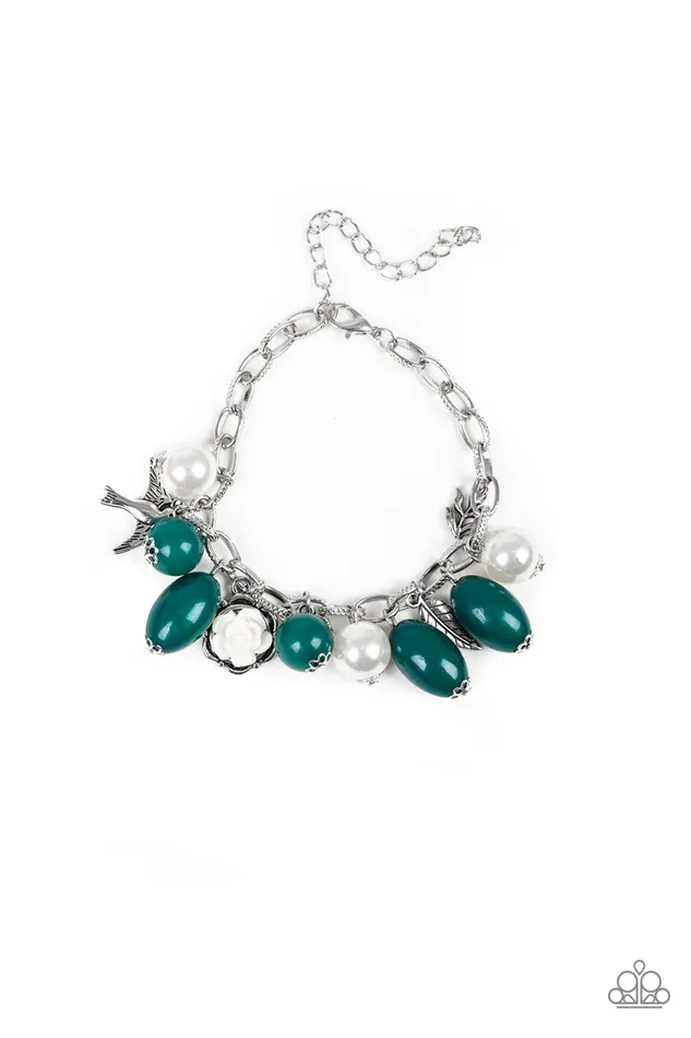 Paparazzi Accessories Bracelets Love Doves Paparazzi Green Bead White Pearl Silver Floral Charm Bracelet Paparazzi Accessories Bracelets Love Doves Paparazzi Green Bead White Pearl Silver Floral Charm Bracelet