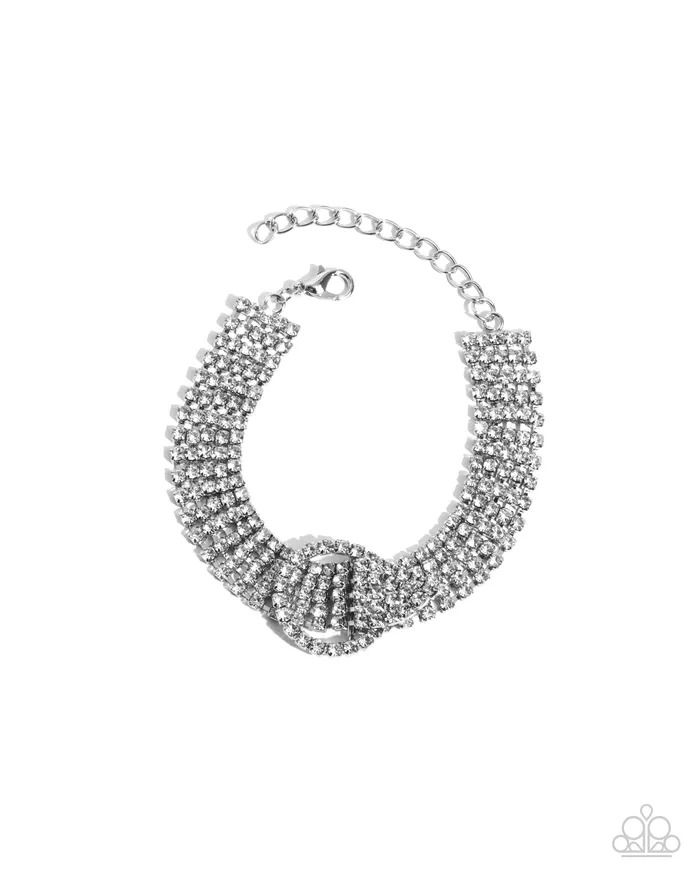 Paparazzi Accessories Bracelets Musings Magic White Rhinestone Buckle Silver Bracelet Paparazzi