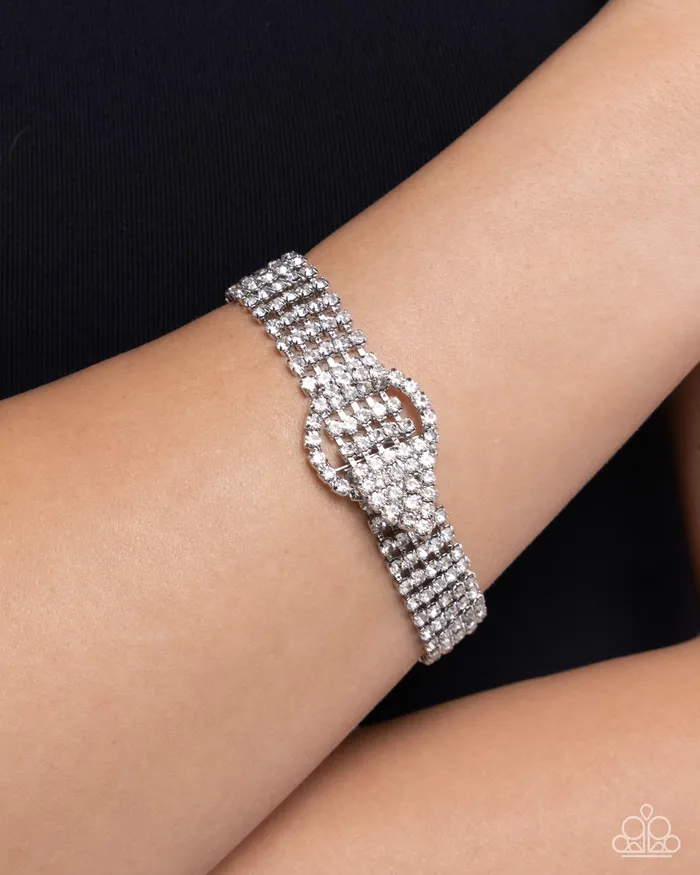 Paparazzi Accessories Bracelets Musings Magic White Rhinestone Buckle Silver Bracelet Paparazzi