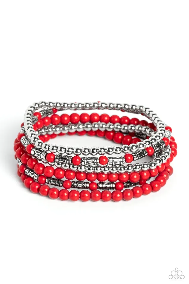 Paparazzi Accessories Bracelets Mythical Magic Red and Silver Bead Stretchy Bracelet Set Paparazzi Paparazzi Accessories Bracelets Mythical Magic Red and Silver Bead Stretchy Bracelet Set Paparazzi