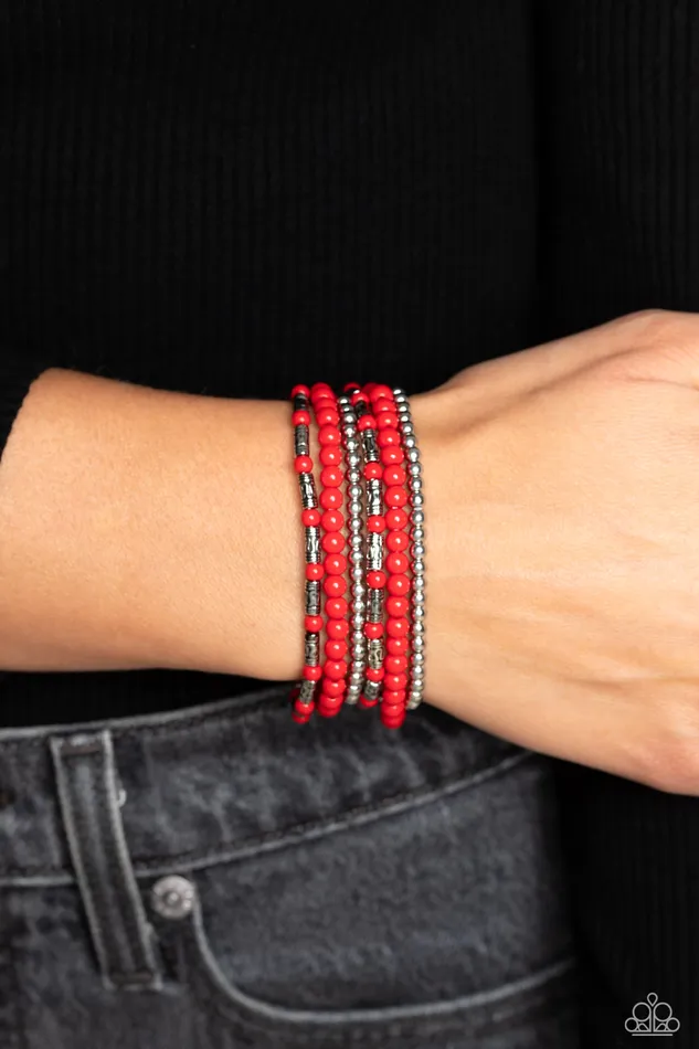 Paparazzi Accessories Bracelets Mythical Magic Red and Silver Bead Stretchy Bracelet Set Paparazzi