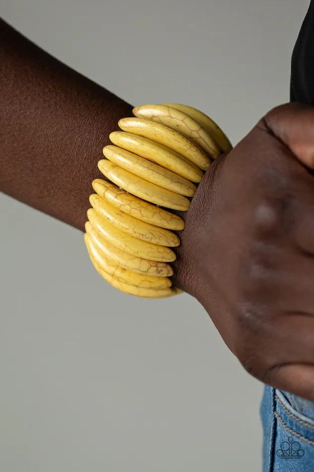 Paparazzi Accessories Bracelets Naturally Nomad Paparazzi Yellow Cracked Stone Stretchy Bracelet