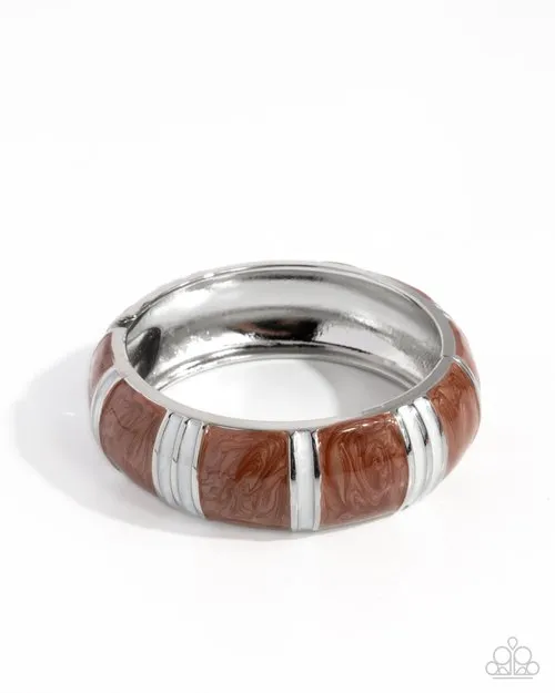 Paparazzi Accessories Bracelets Pearly Persistence Brown White Silver Hinge Bracelet Paparazzi