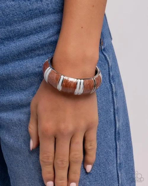Paparazzi Accessories Bracelets Pearly Persistence Brown White Silver Hinge Bracelet Paparazzi