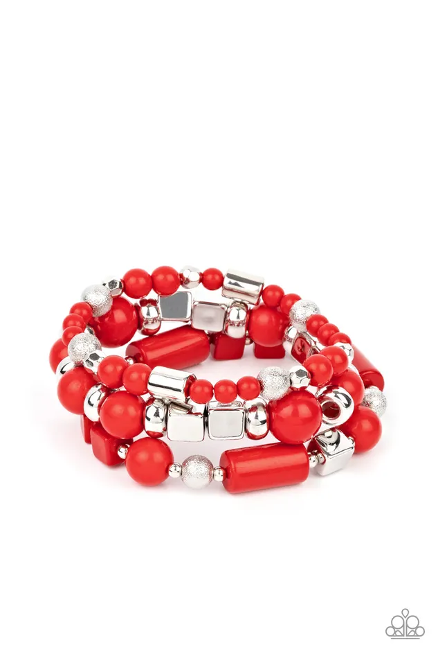 Paparazzi Accessories Bracelets Perfectly Prismatic Red and Silver Bead Stretchy Bracelet Paparazzi Paparazzi Accessories Bracelets Perfectly Prismatic Red and Silver Bead Stretchy Bracelet Paparazzi