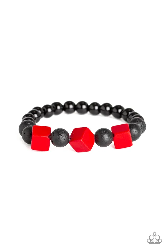 Paparazzi Accessories Bracelets Purpose Red and Brown Wood Bead Stretchy Bracelet