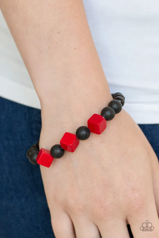 Paparazzi Accessories Bracelets Purpose Red and Brown Wood Bead Stretchy Bracelet