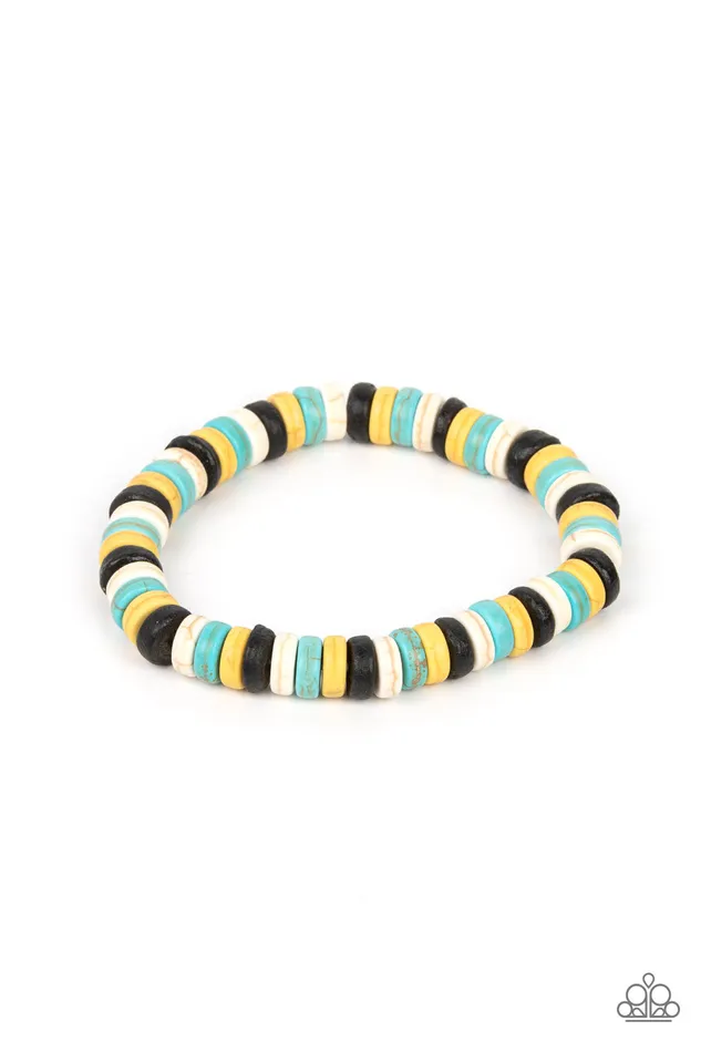 Paparazzi Accessories Bracelets Rural Rocker Blue Turquoise Black Yellow Stone Stretchy Bracelet Paparazzi Paparazzi Accessories Bracelets Rural Rocker Blue Turquoise Black Yellow Stone Stretchy Bracelet Paparazzi