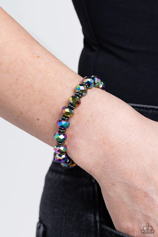 Paparazzi Accessories Bracelets Shimmering Satisfaction Multi Oil Spill and Gunmetal Bead Stretchy Bracelet Paparazzi