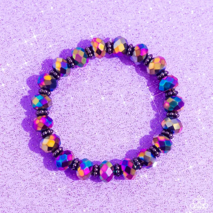 Paparazzi Accessories Bracelets Shimmering Satisfaction Multi Oil Spill and Gunmetal Bead Stretchy Bracelet Paparazzi