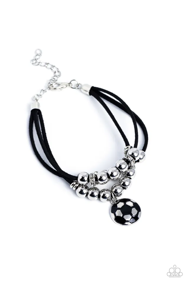 Paparazzi Accessories Bracelets Soccer Player Black Suede Leather Cord Silver Soccer Ball Bracelet Paparazzi Paparazzi Accessories Bracelets Soccer Player Black Suede Leather Cord Silver Soccer Ball Bracelet Paparazzi