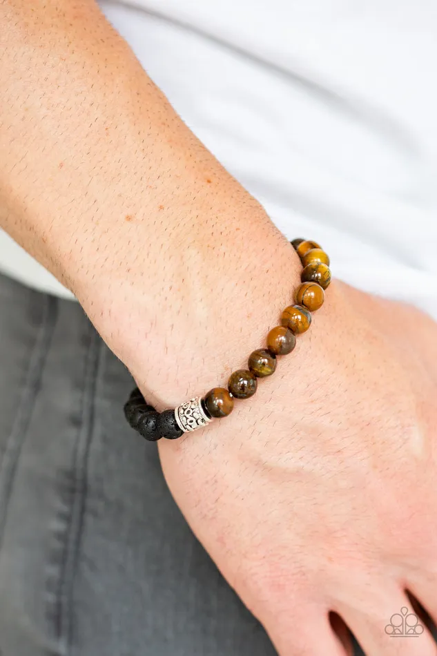 Paparazzi Accessories Bracelets Take It Easy Brown Tigers Eye Stone Black Lava Bead Stretchy Bracelet Paparazzi