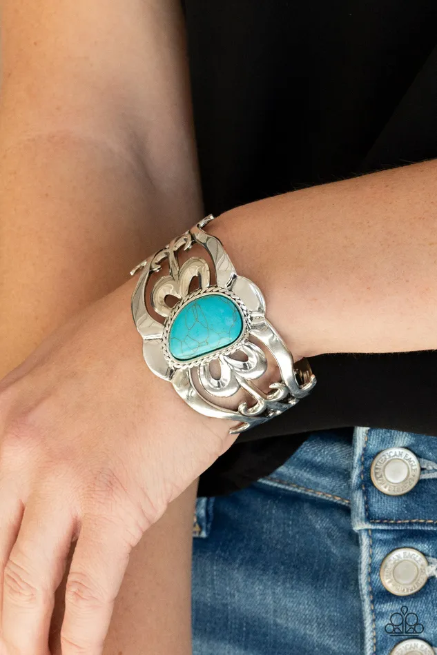 Paparazzi Accessories Bracelets The MESAS are Calling Blue Turquoise Silver Cuff Bracelet Paparazzi